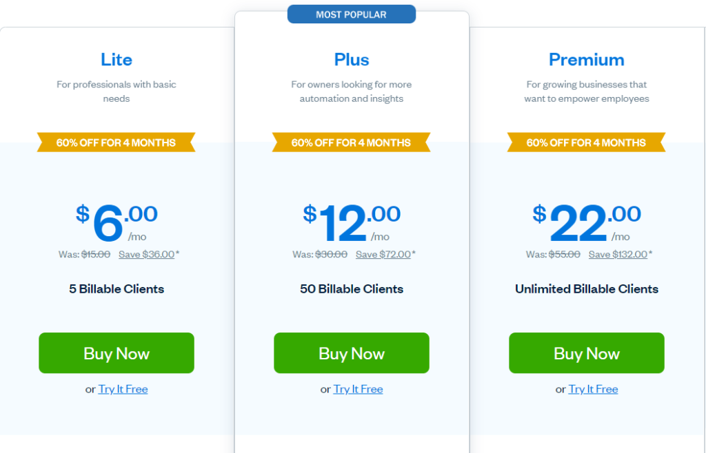 Pricing for FreshBooks